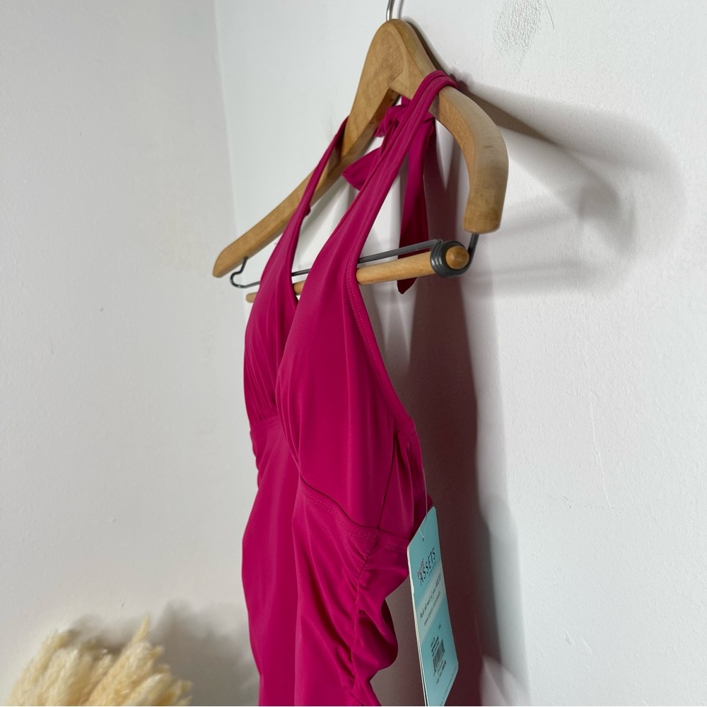 SPANX Love Your Assets Ruffle Halter Swim Dress in Sunset Pink Size S NWT Barbie - Picture 10 of 16
